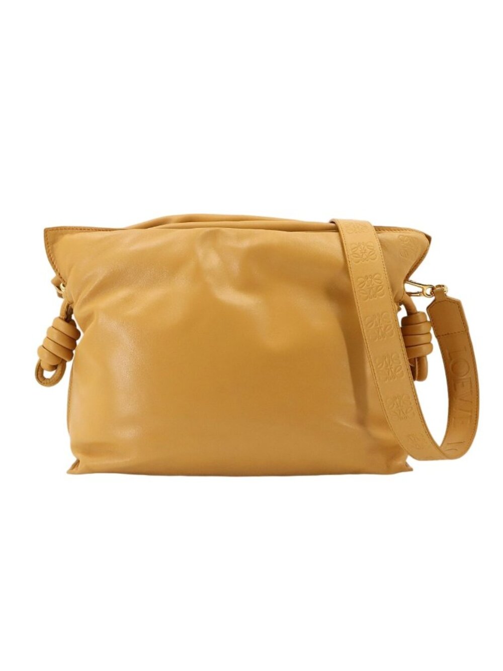 Loewe Flamenco Clutch Shoulder Bag Leather Camel Gold